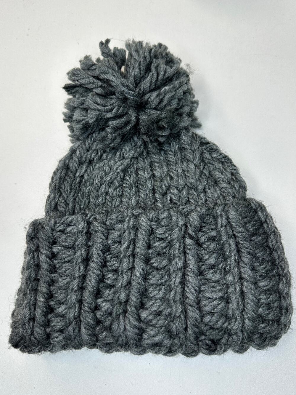 Hat Attack Chucky Ribbed Knit Beanie with Pom Pom Charcoal One Size NWT